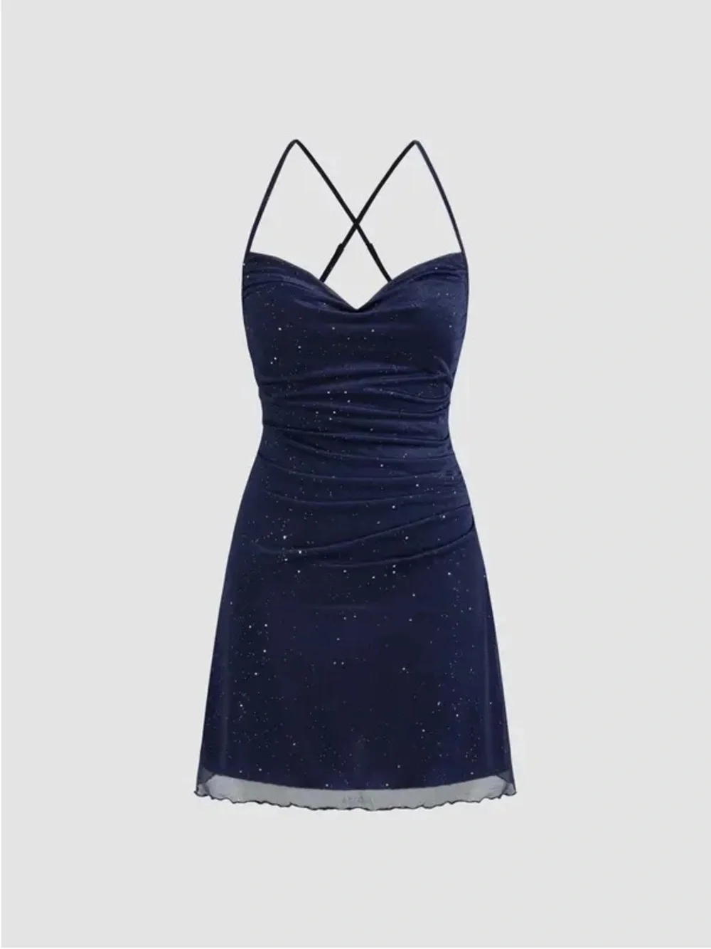 Cider Navy Sparkle Spaghetti Strap Mini Dress - Picture 2 of 5